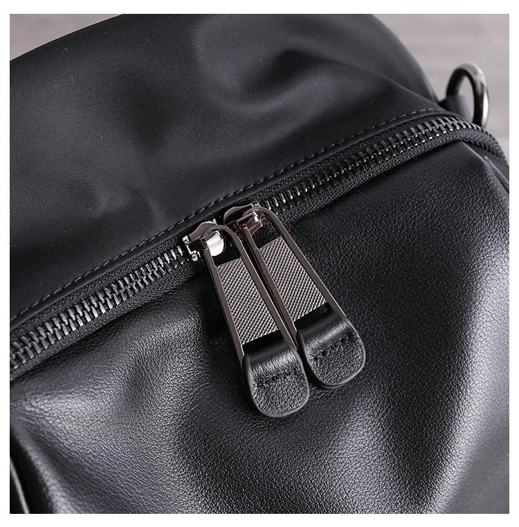 Black Nylon Backpacks Womens Cute School Backpack Bag Black Nylon Leather College Rucksack for Ladies