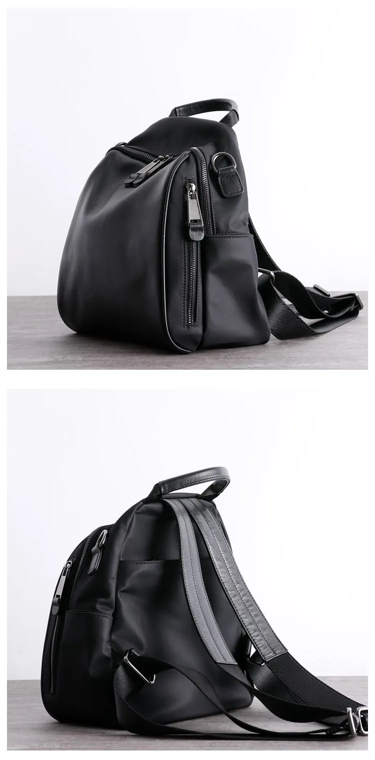 Black Nylon Backpacks Womens Cute School Backpack Bag Black Nylon Leather College Rucksack for Ladies