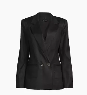 Boxy Linen Blazer - Black