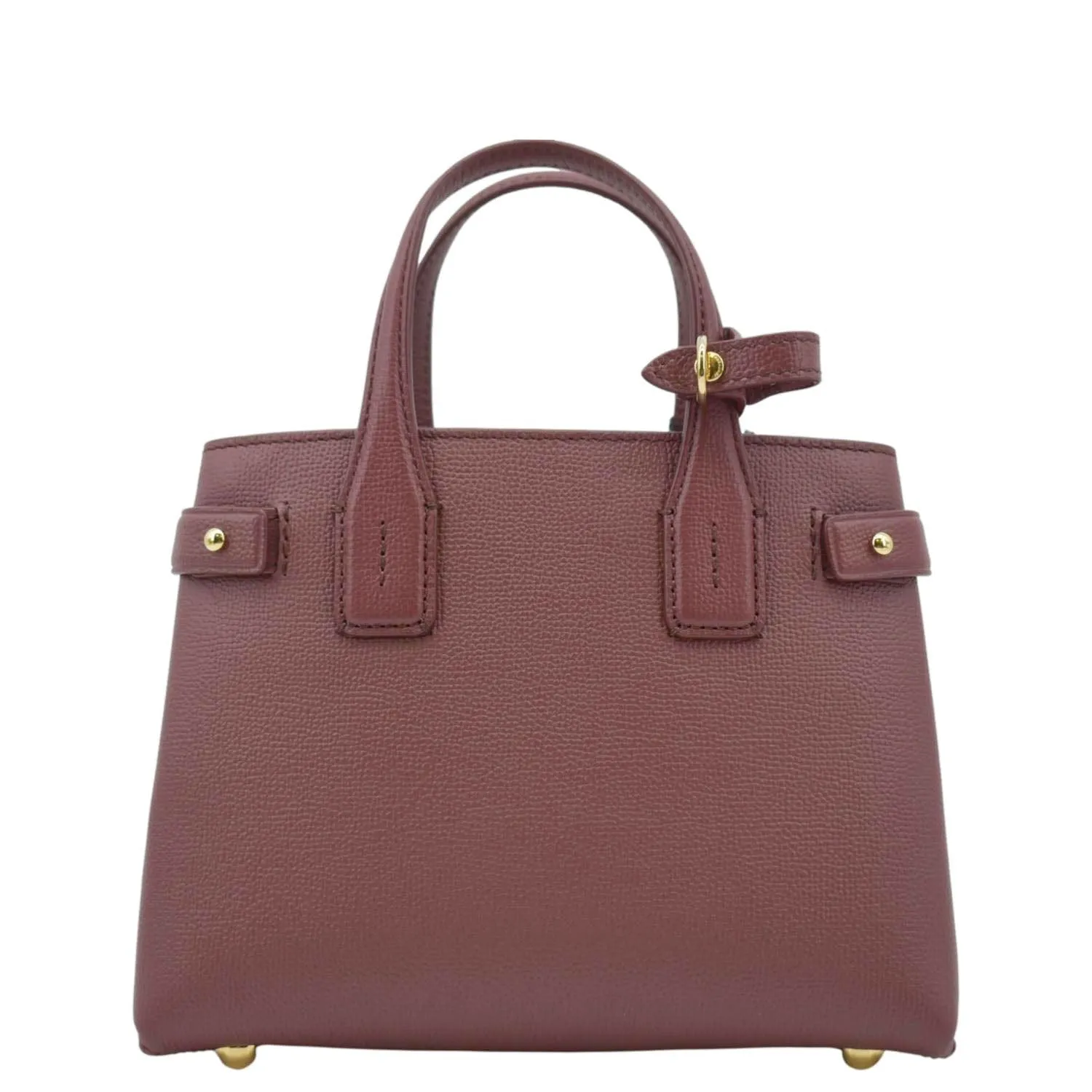 BURBERRY Banner Small House Check Leather Tote Shoulder Bag Maroon