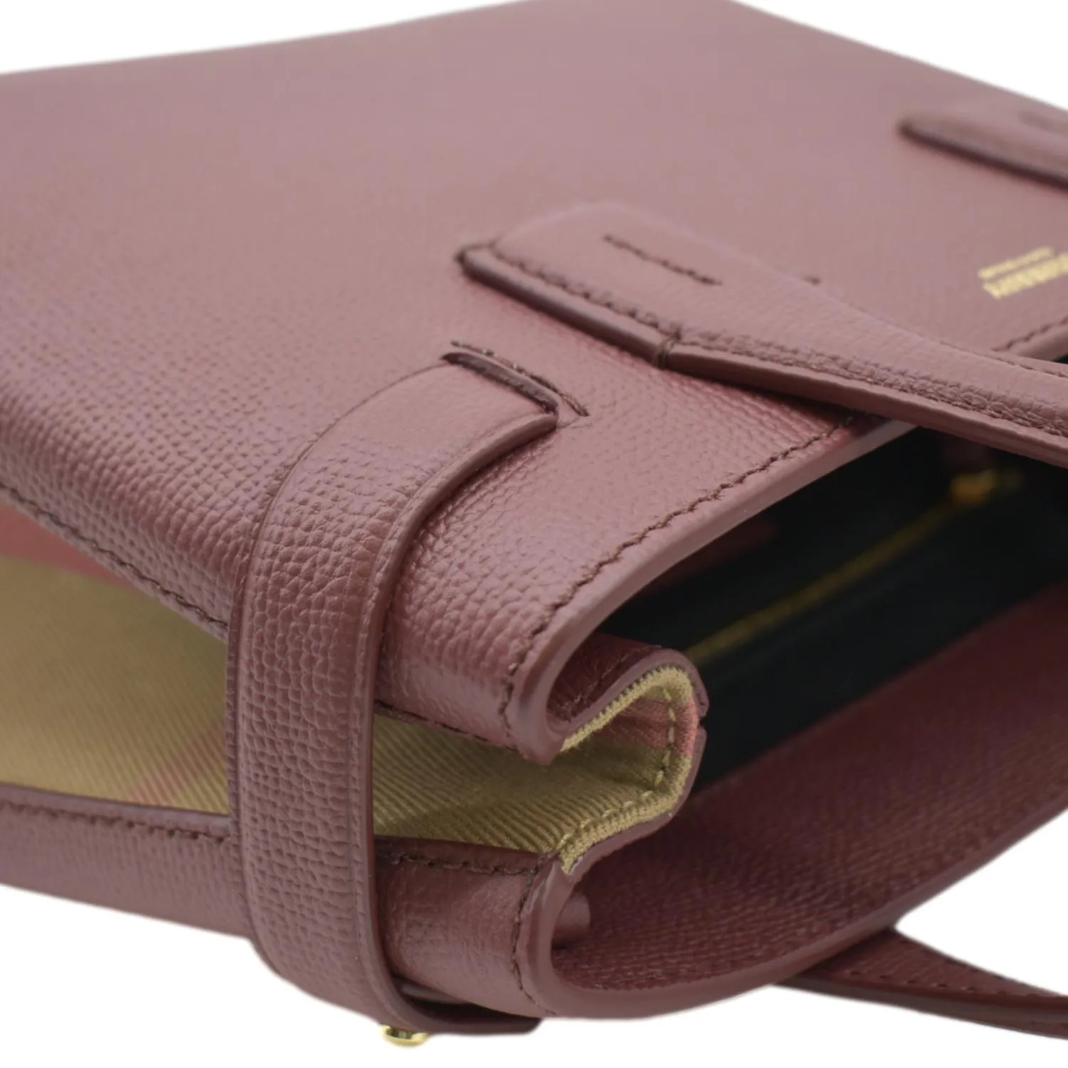 BURBERRY Banner Small House Check Leather Tote Shoulder Bag Maroon