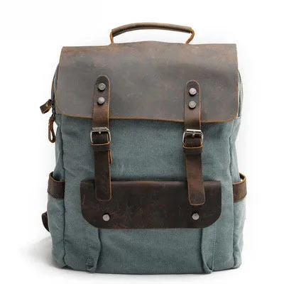 Canvas Neutral College Style Cotton With First Layer Crazy Horse Backpacks