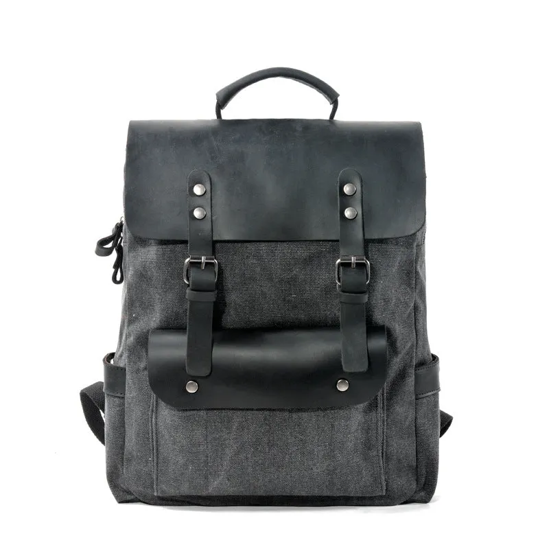Canvas Neutral College Style Cotton With First Layer Crazy Horse Backpacks