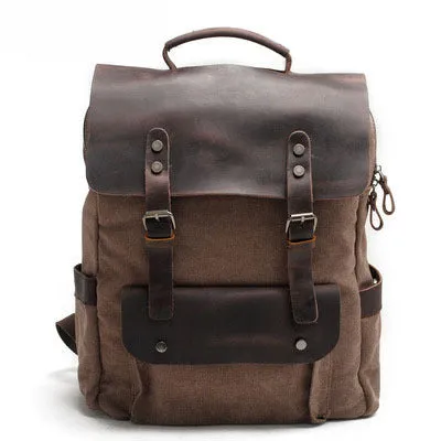 Canvas Neutral College Style Cotton With First Layer Crazy Horse Backpacks