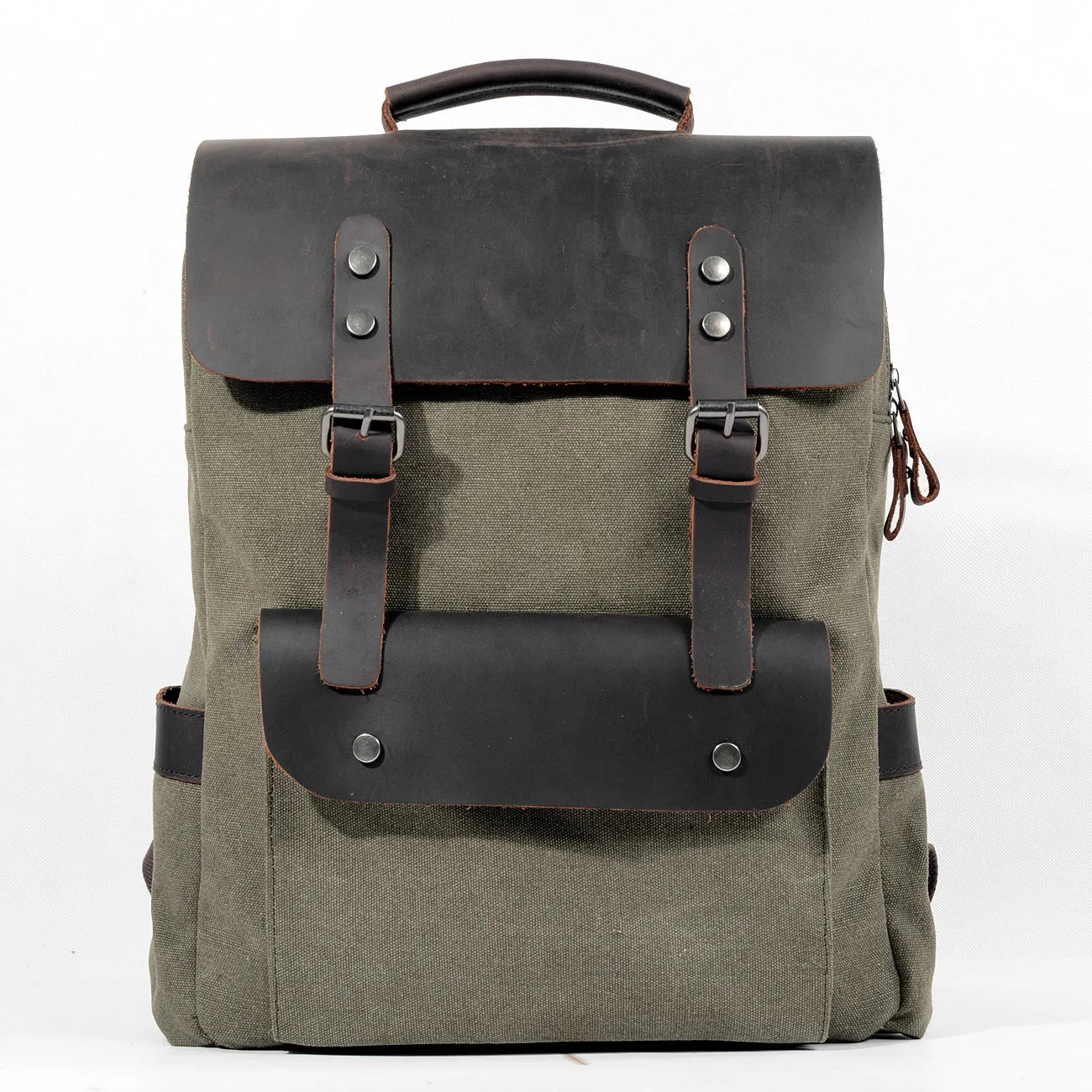Canvas Neutral College Style Cotton With First Layer Crazy Horse Backpacks