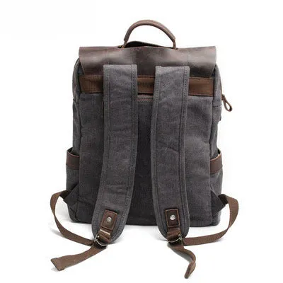 Canvas Neutral College Style Cotton With First Layer Crazy Horse Backpacks