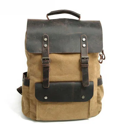 Canvas Neutral College Style Cotton With First Layer Crazy Horse Backpacks