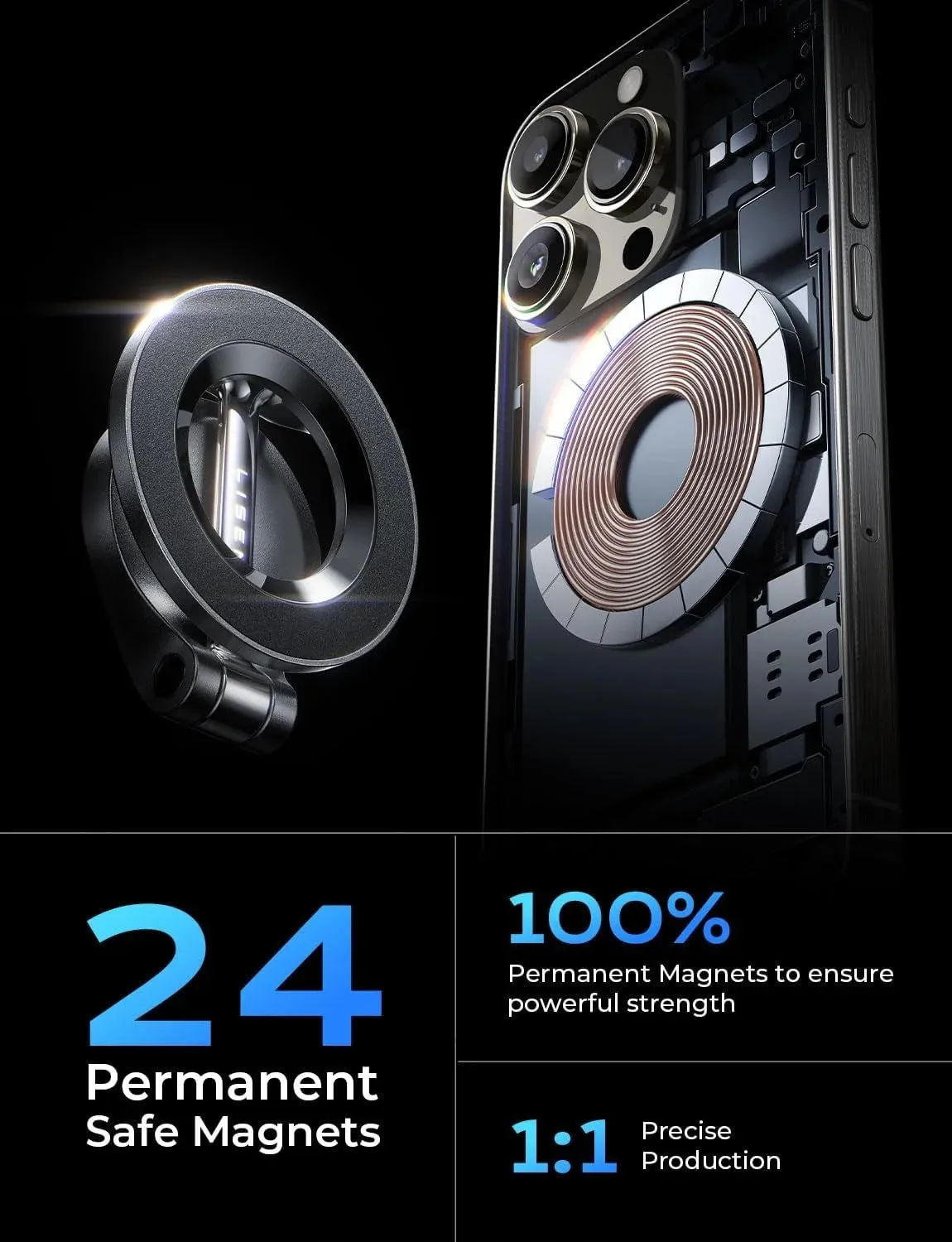 Car Mount, [24 Strong Magnet] 360° Rotation Magnetic Phone Holder(Black)