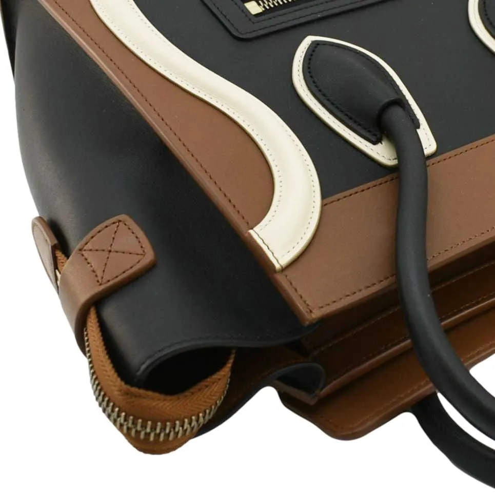 CELINE Luggage Smooth Leather Shoulder Bag Tricolor