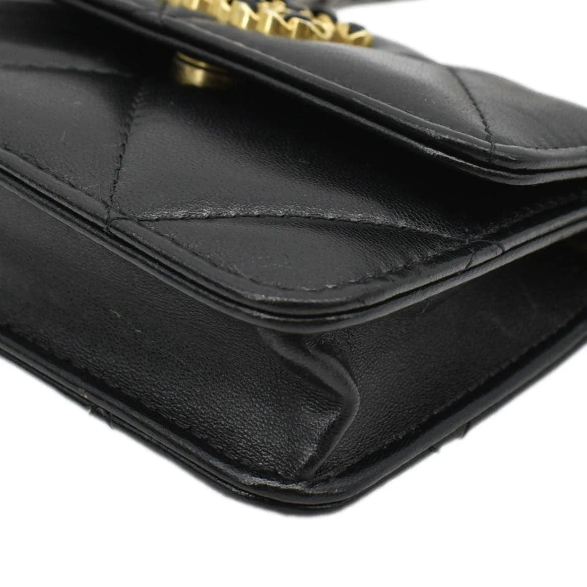 CHANEL 19 Flap Coin Purse Quilted Leather Chain Shoulder Bag Black