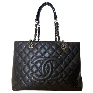CHANEL Black Quilted Caviar Grand Timeless Shopping Tote Bag Silver Hardware