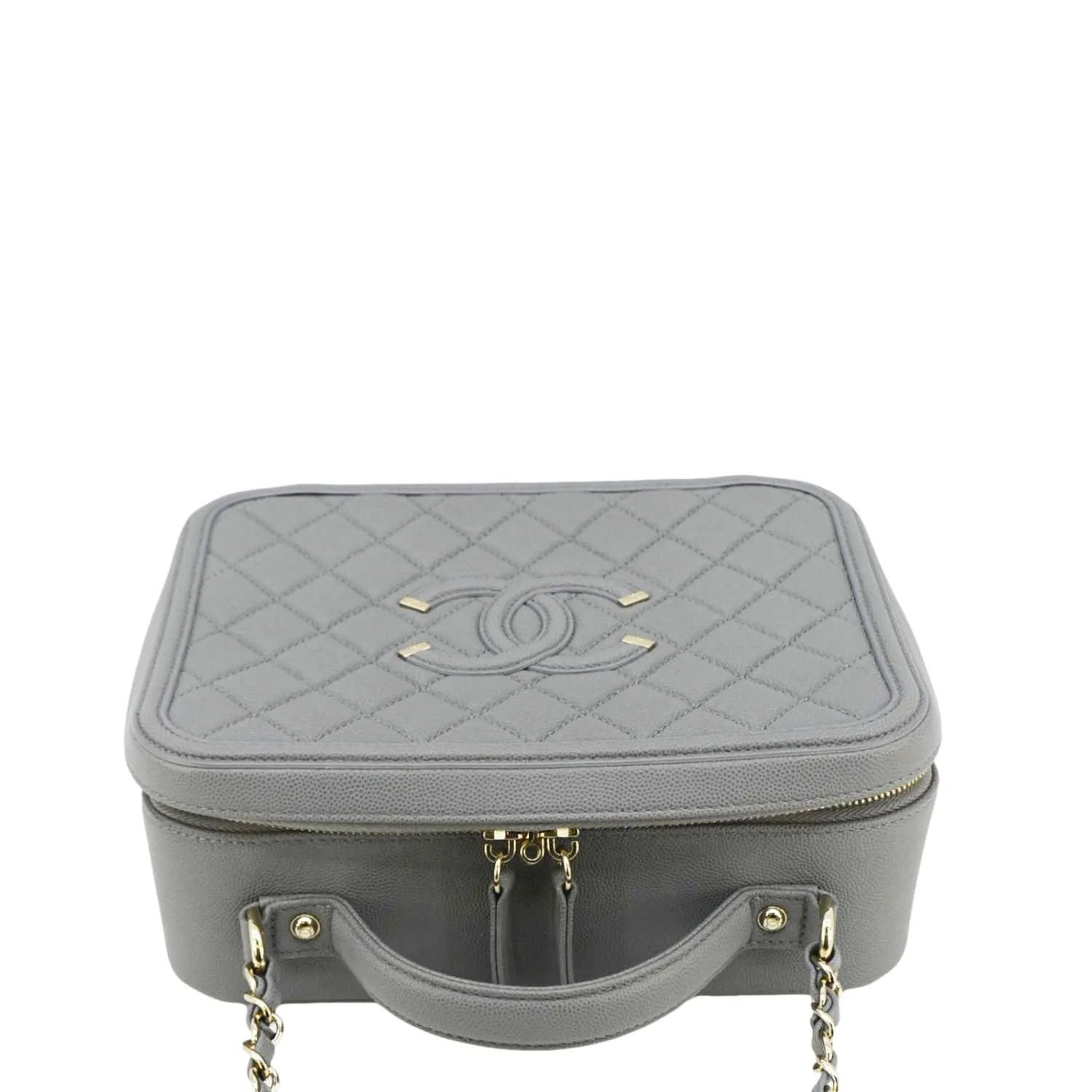 CHANEL Vanity Case Filigree CC  Large Caviar Quilted Shoulder Bag Grey