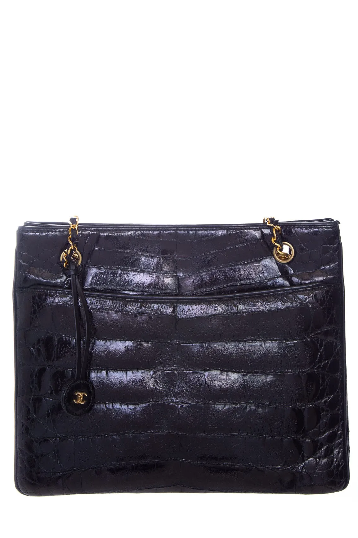 Chanel Vintage 1986/88 Black Polished Alligator and 24k Plated Hardware Tote