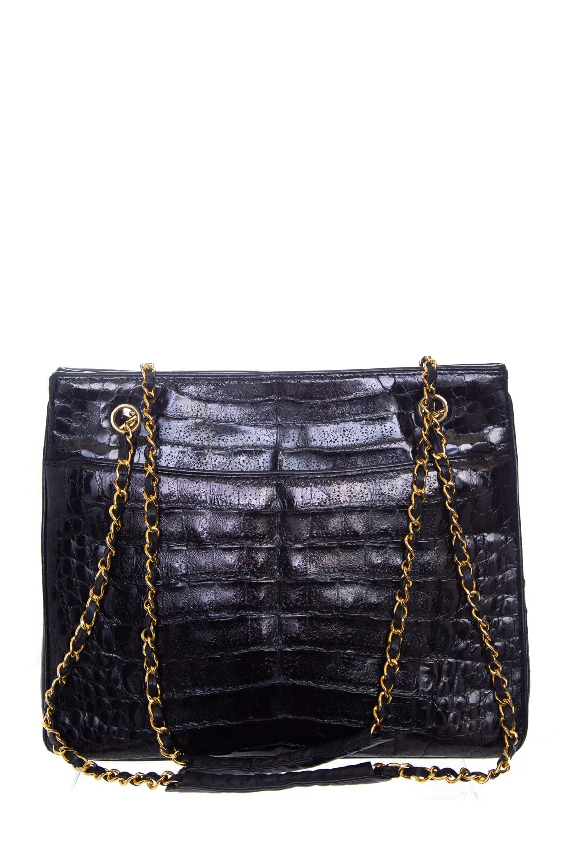 Chanel Vintage 1986/88 Black Polished Alligator and 24k Plated Hardware Tote