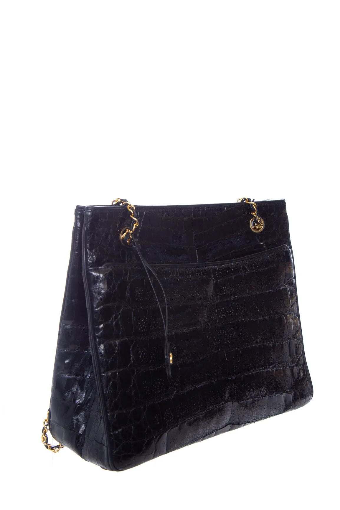 Chanel Vintage 1986/88 Black Polished Alligator and 24k Plated Hardware Tote