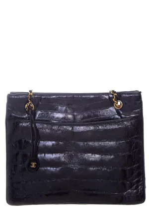 Chanel Vintage 1986/88 Black Polished Alligator and 24k Plated Hardware Tote