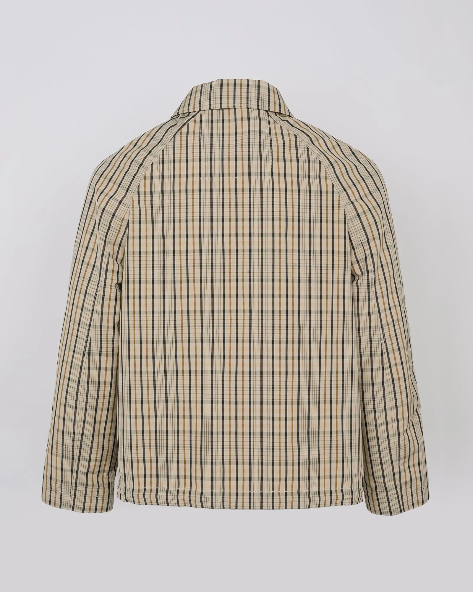 Check pattern fabric jacket with leather details