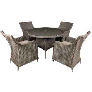 Chester 5-Piece Rattan Wicker Outdoor Dining Set with Tempered Glass Table Top, Brown - DG84