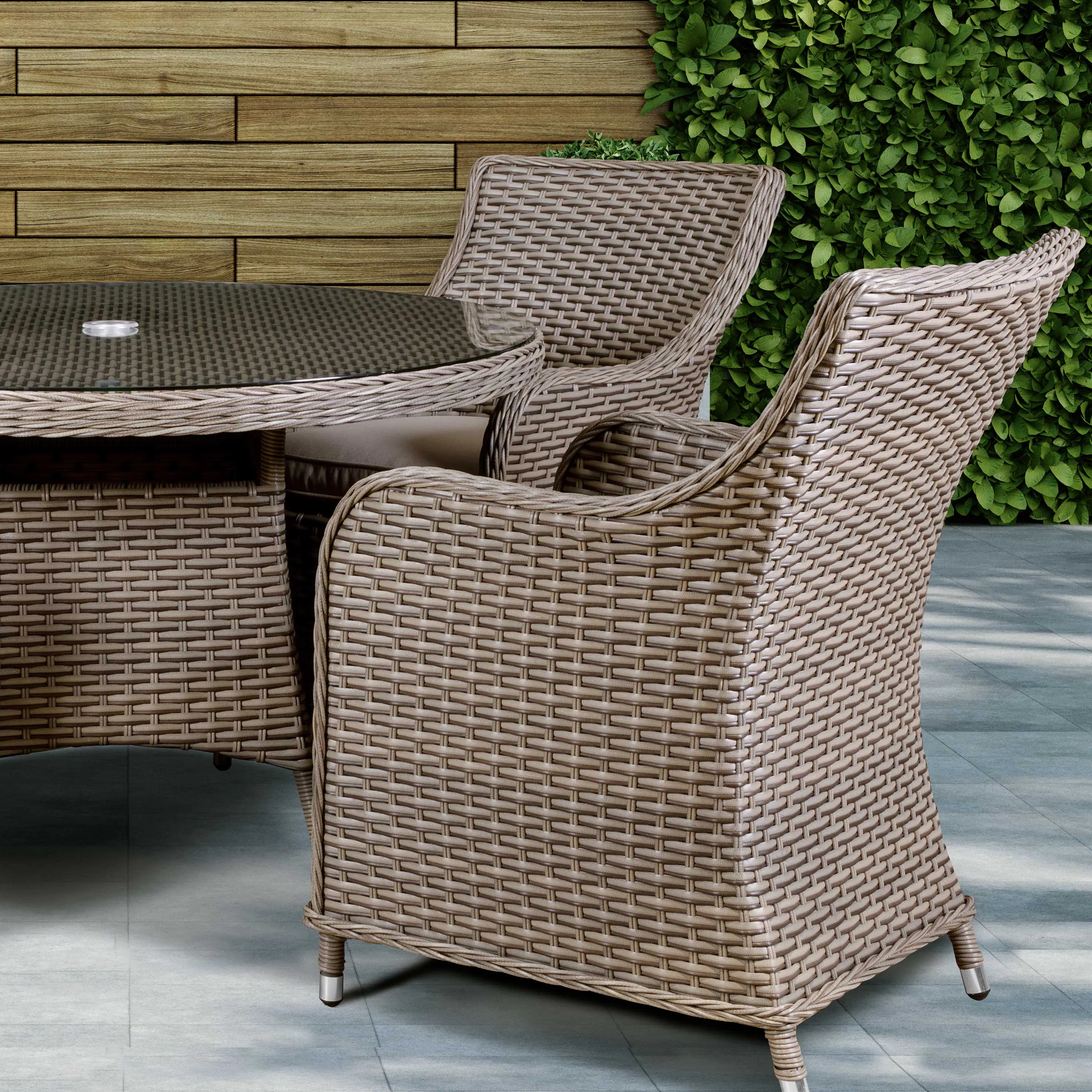 Chester 5-Piece Rattan Wicker Outdoor Dining Set with Tempered Glass Table Top, Brown - DG84
