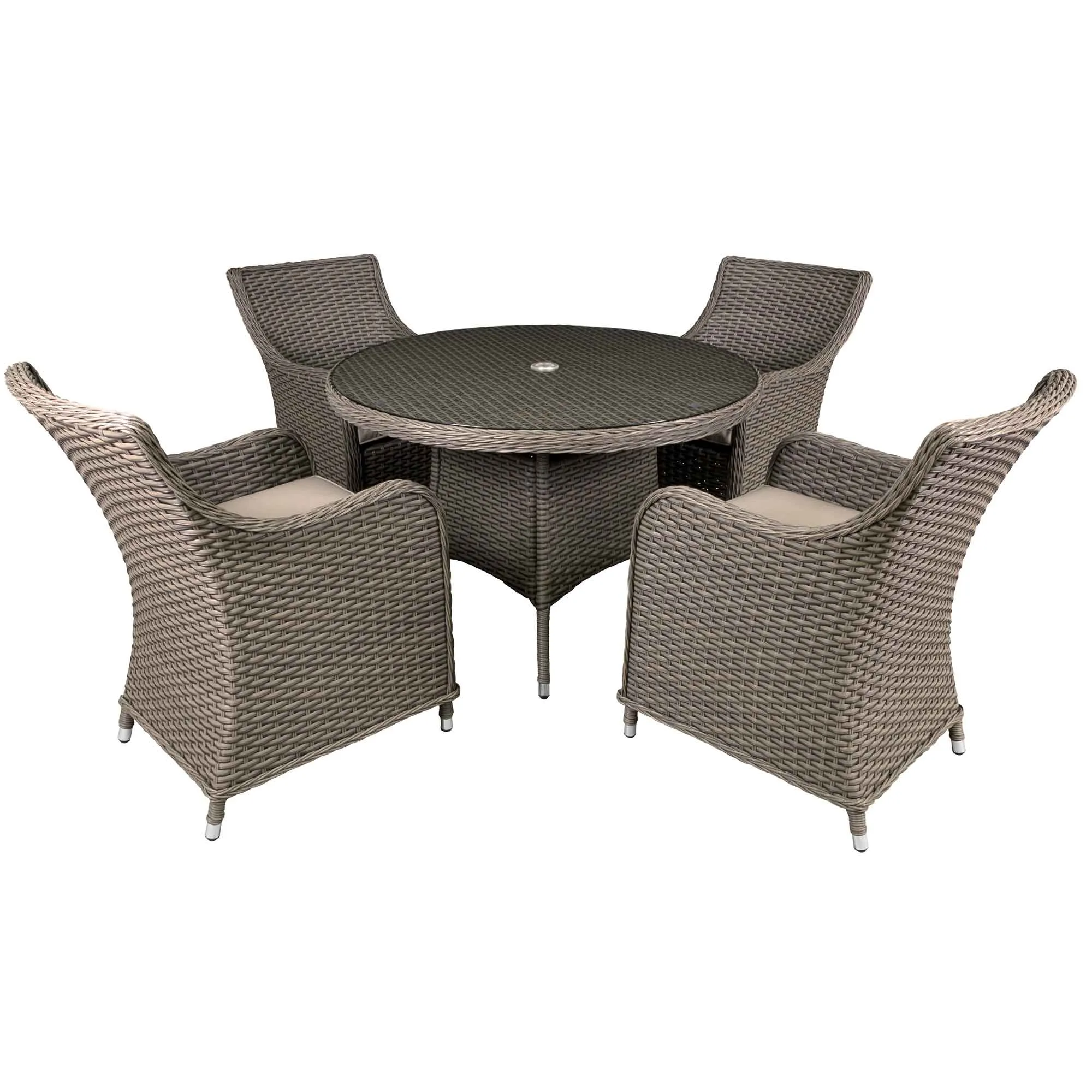 Chester 5-Piece Rattan Wicker Outdoor Dining Set with Tempered Glass Table Top, Brown - DG84