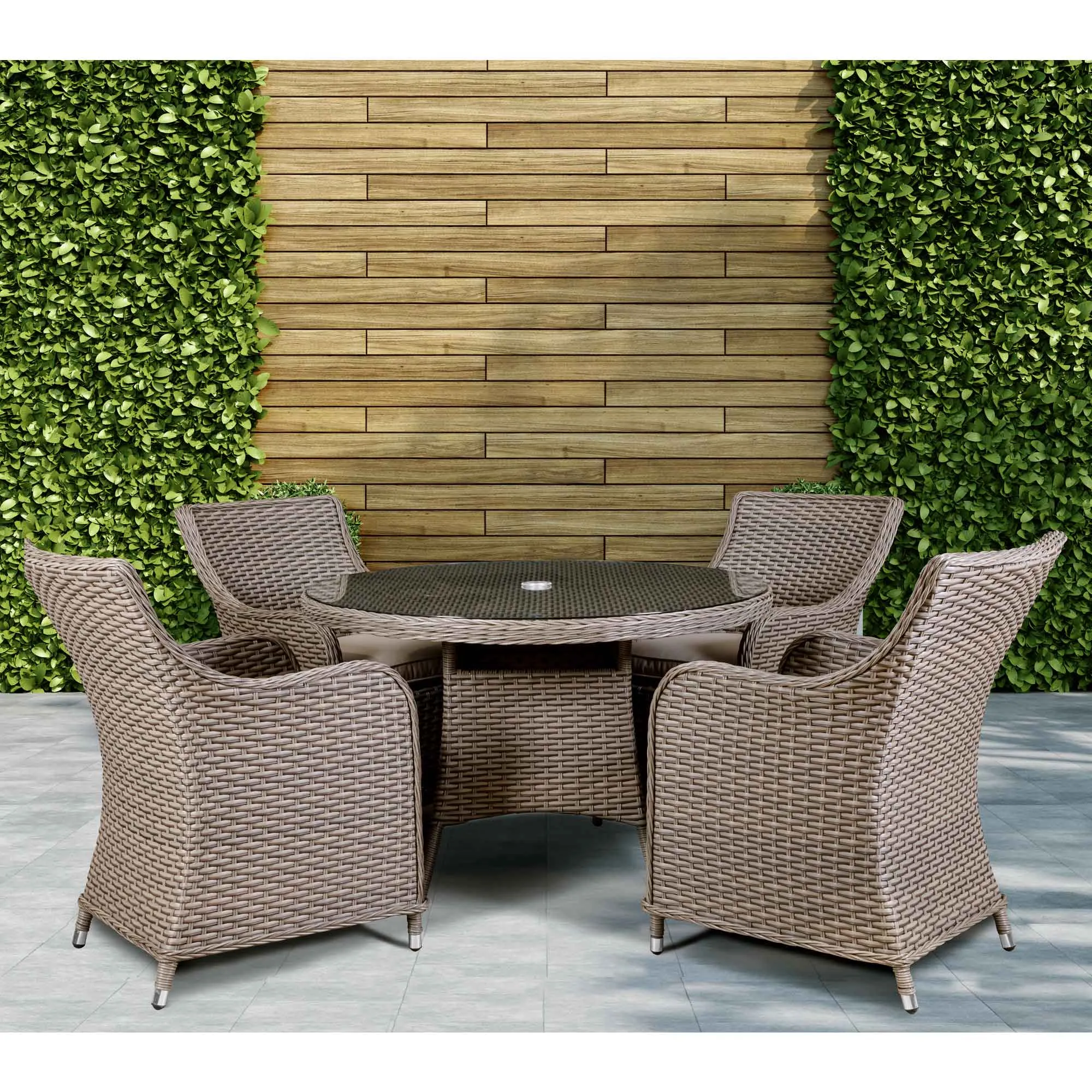 Chester 5-Piece Rattan Wicker Outdoor Dining Set with Tempered Glass Table Top, Brown - DG84