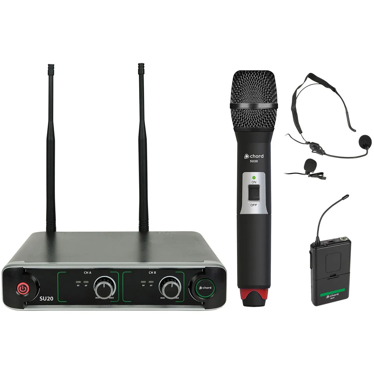 CHORD SU20-C Compact Dual UHF Microphone Set Combo Set (863.42MHz Red & 864.3MHz Green)