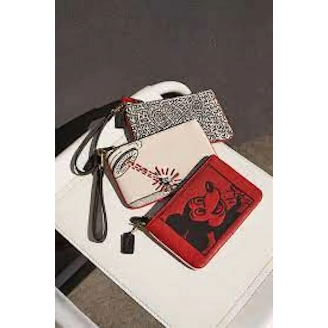 Coach Small Red Wallet Disney Mickey Mouse X Keith Haring Purse Wristlet Bag New