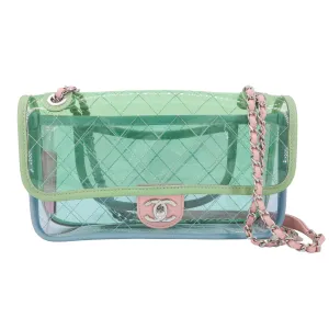 Coco Splash PVC Medium Flap Bag Green Blue Pink