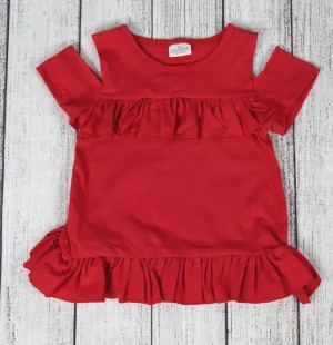 Cold Shoulder Solid Color Top - Red