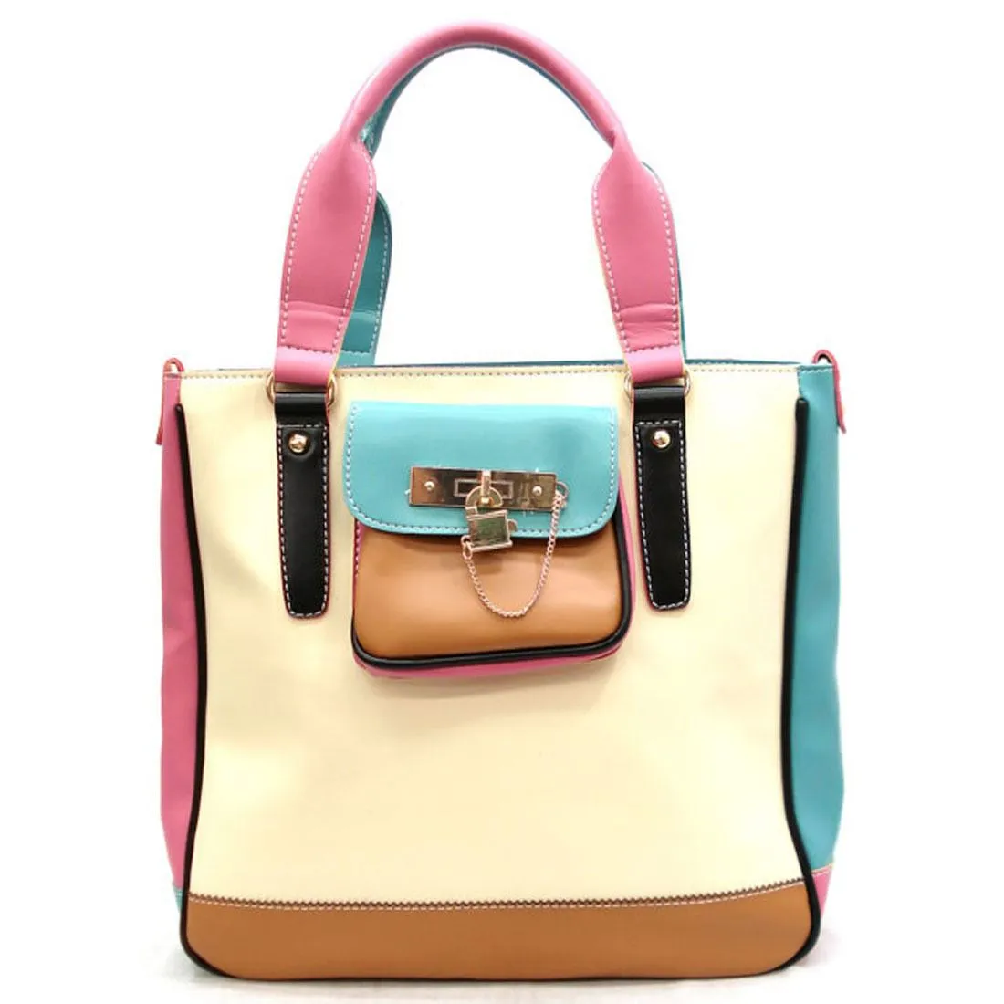 color block egg ivory lock shoulder Bag Handbag pockets purse designer Inspired
