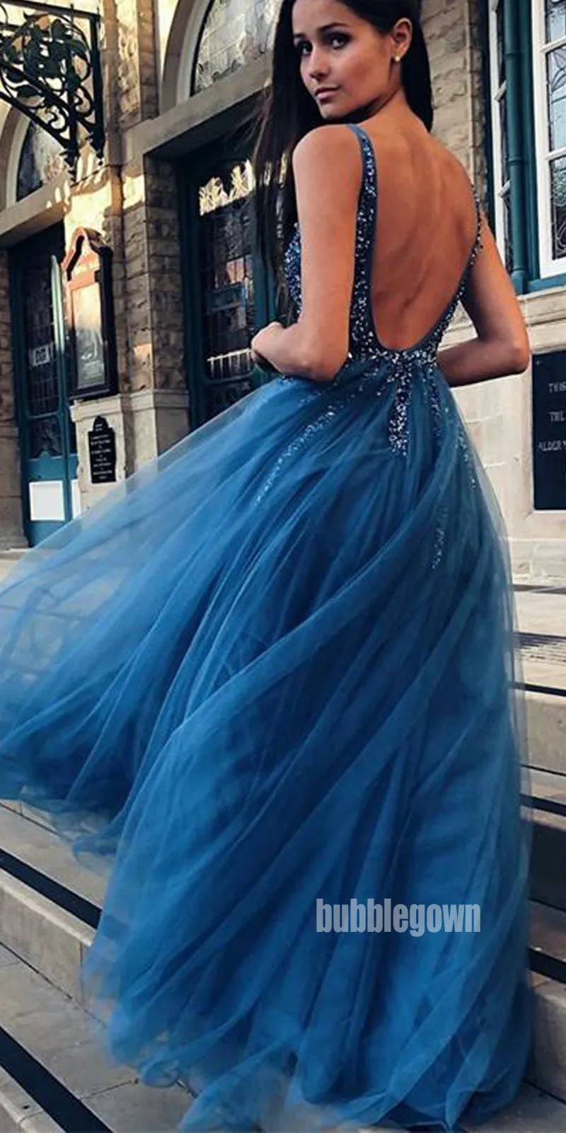 Dazzing Blue Stylish Tulle Formal Prom Dress FP1191
