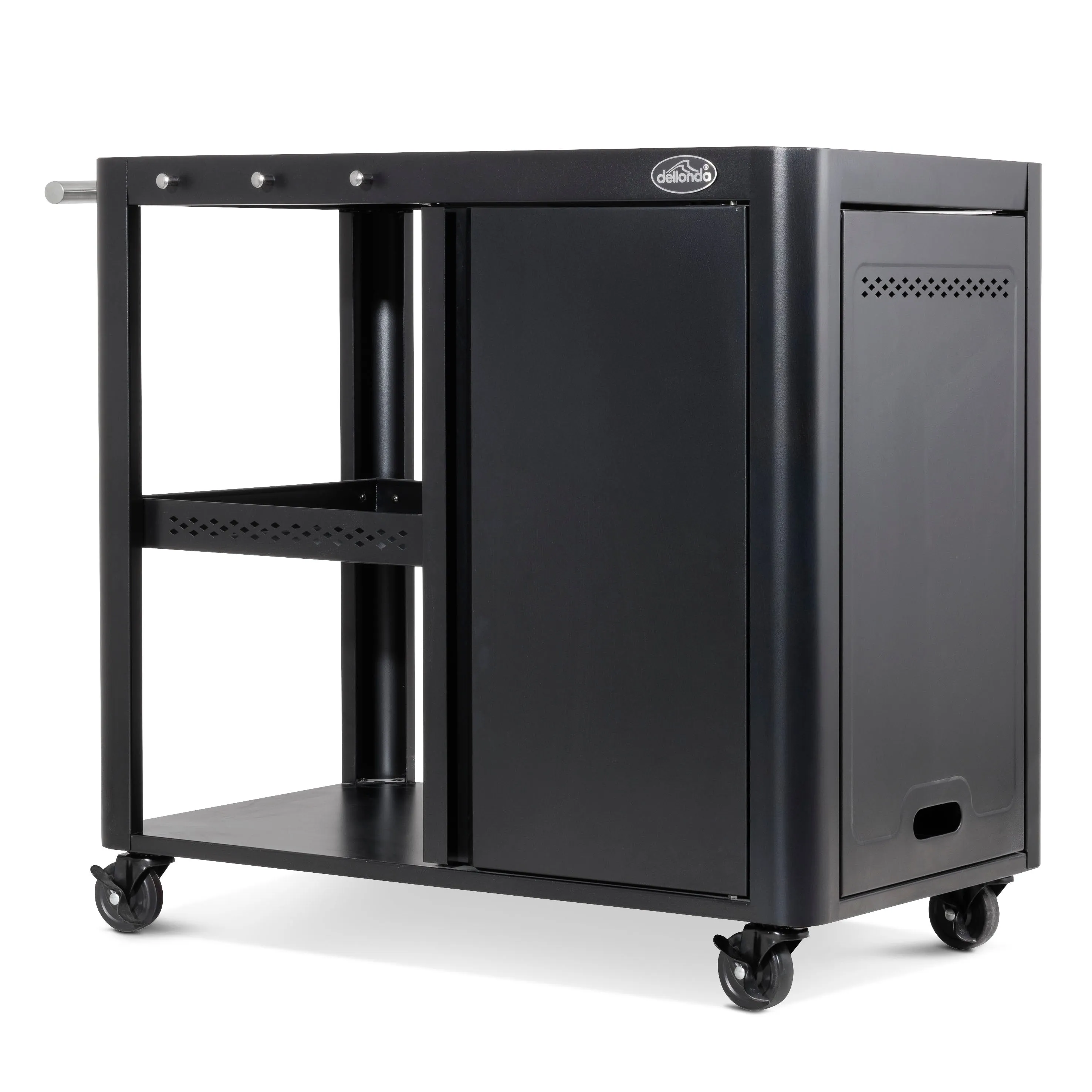 Dellonda BBQ/Plancha Trolley with Cupboard, Extension Table & Utensil Hooks - Black - DG282