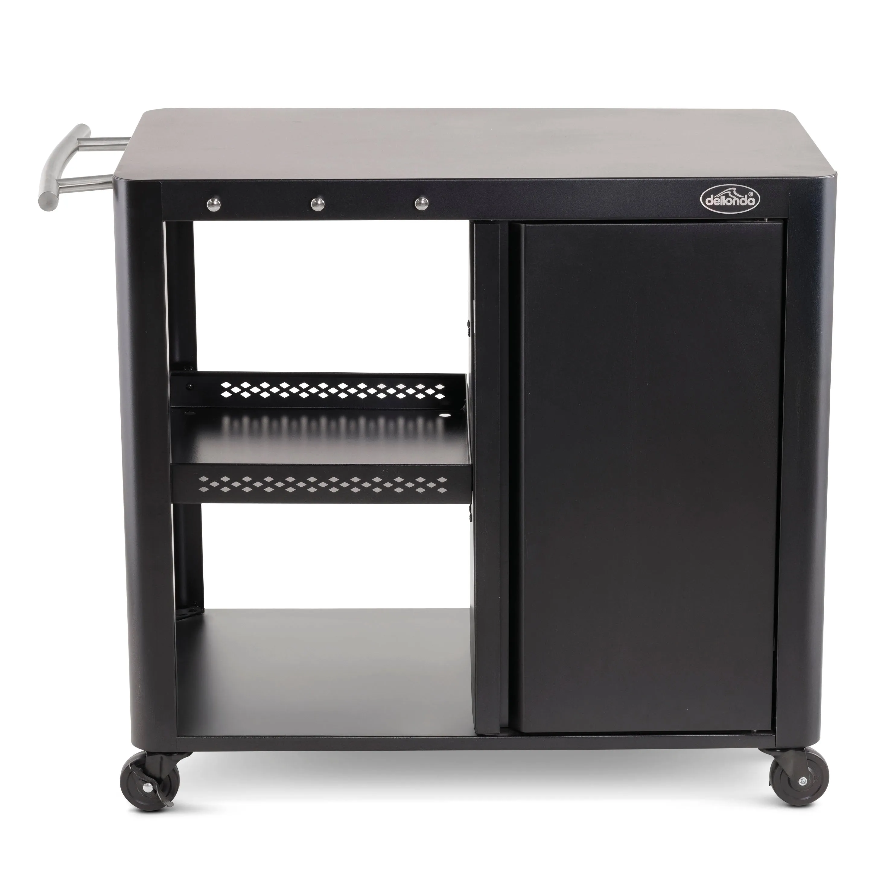 Dellonda BBQ/Plancha Trolley with Cupboard, Extension Table & Utensil Hooks - Black - DG282