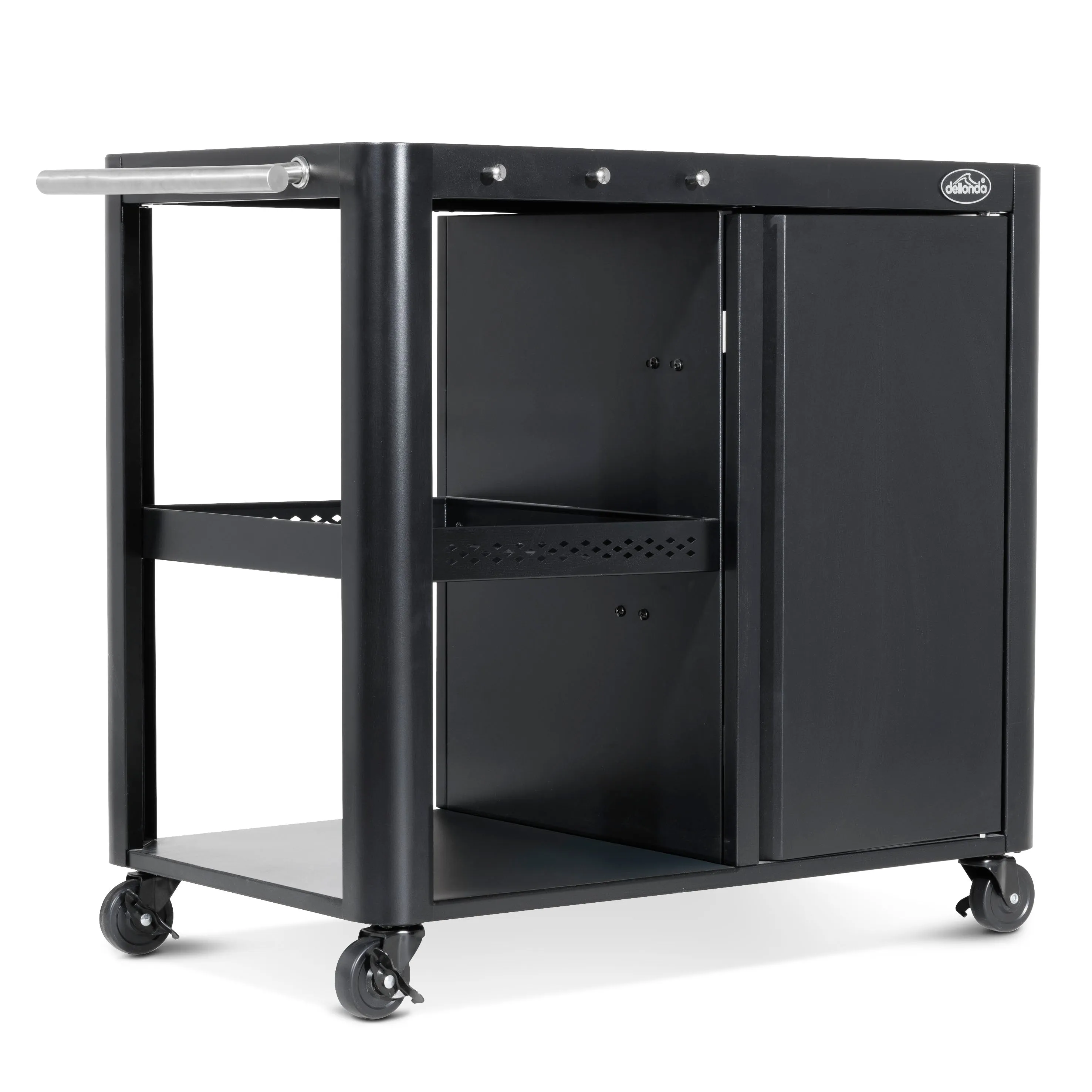 Dellonda BBQ/Plancha Trolley with Cupboard, Extension Table & Utensil Hooks - Black - DG282