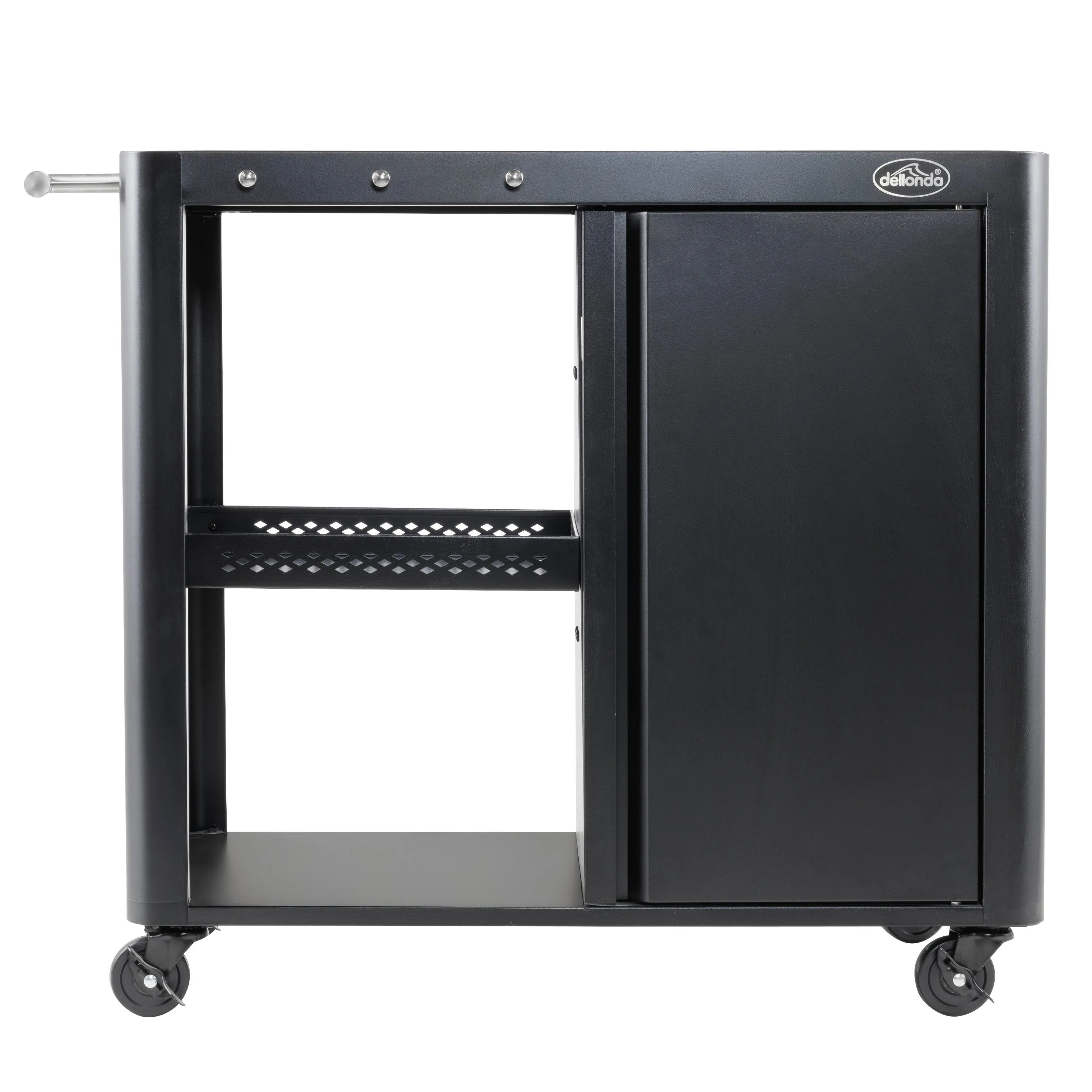 Dellonda BBQ/Plancha Trolley with Cupboard, Extension Table & Utensil Hooks - Black - DG282