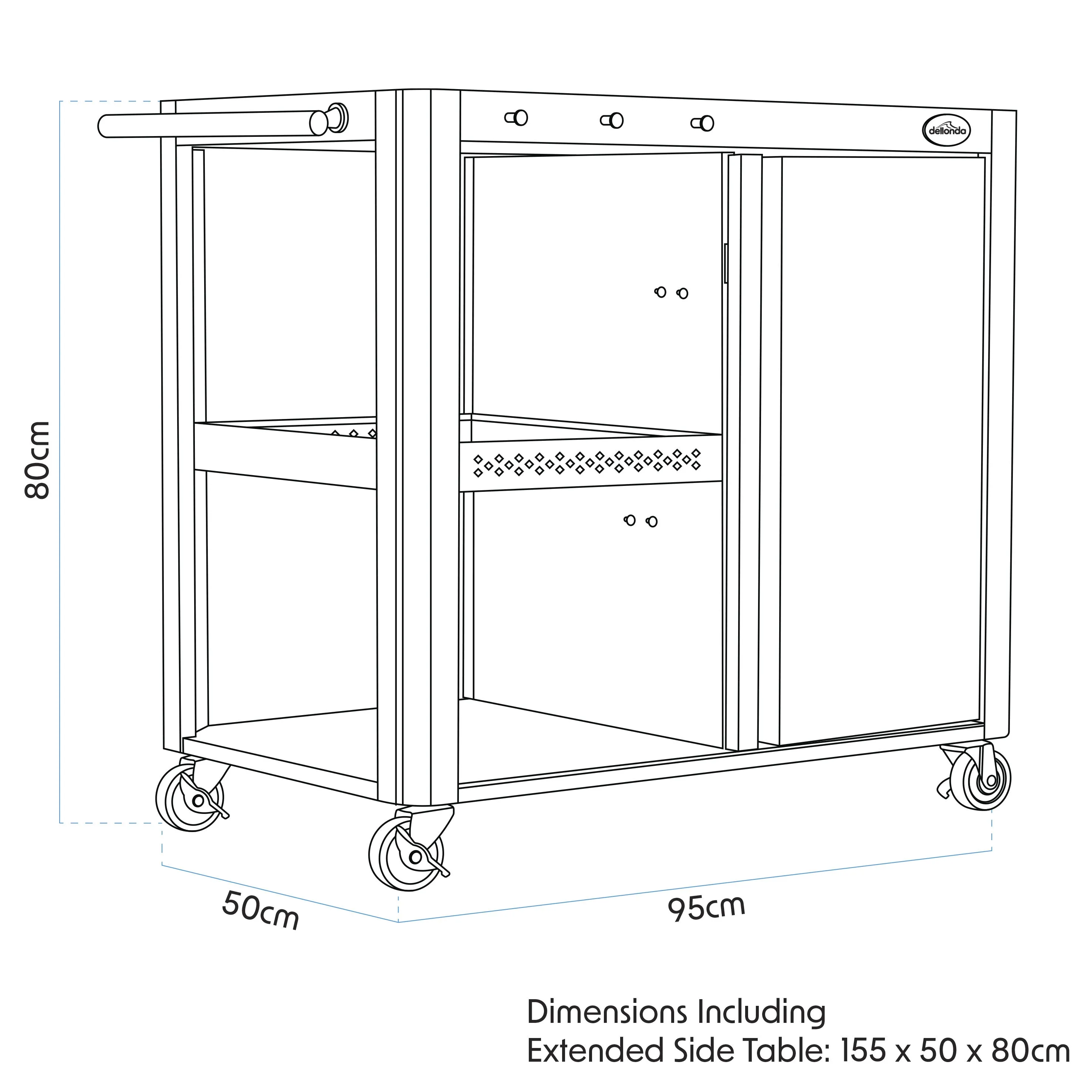 Dellonda BBQ/Plancha Trolley with Cupboard, Extension Table & Utensil Hooks - Black - DG282