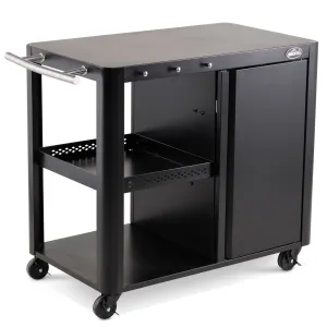 Dellonda BBQ/Plancha Trolley with Cupboard, Extension Table & Utensil Hooks - Black - DG282
