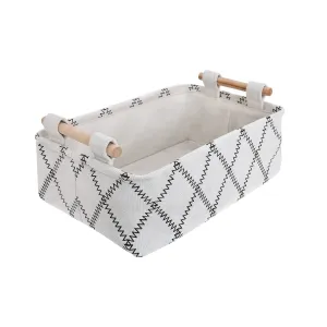 Expo Essential 13''x9''x4'' Collapsible Storage Baskets Linen Bin Foldable Toy Organizer, Bathroom Storage with Dual Wood Handles