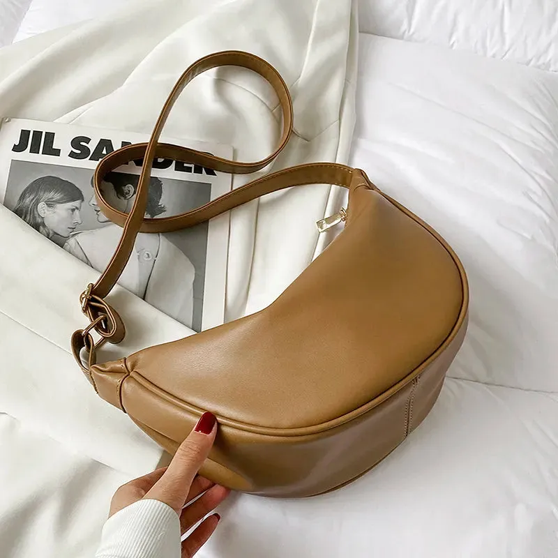 Faux Leather Crossbody with Zipper Solid Color Shoulder Handbags Trendy Luxury Brand Purse