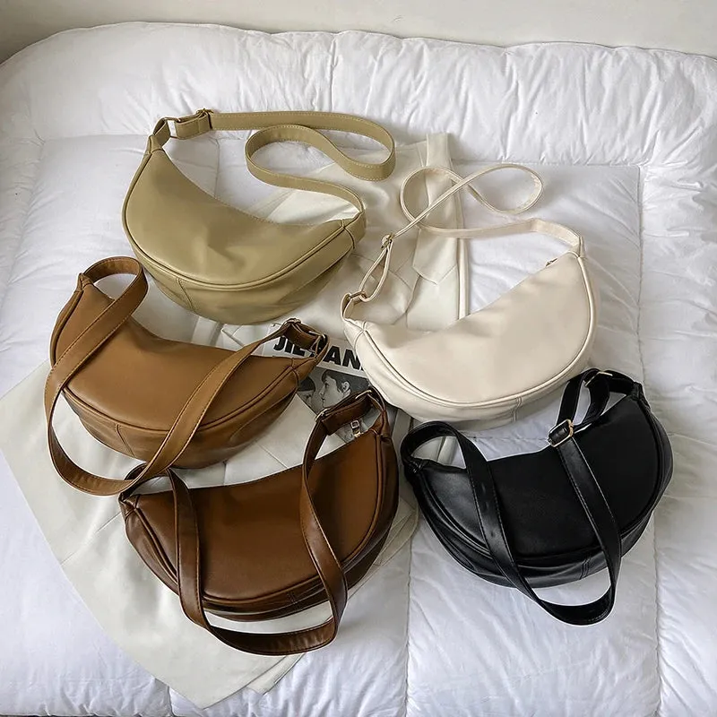 Faux Leather Crossbody with Zipper Solid Color Shoulder Handbags Trendy Luxury Brand Purse