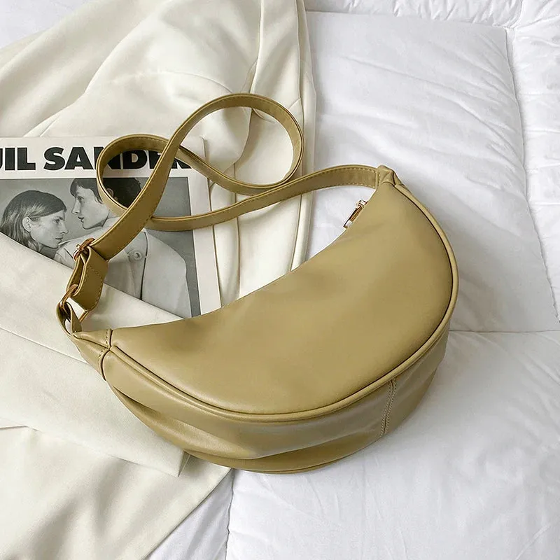 Faux Leather Crossbody with Zipper Solid Color Shoulder Handbags Trendy Luxury Brand Purse