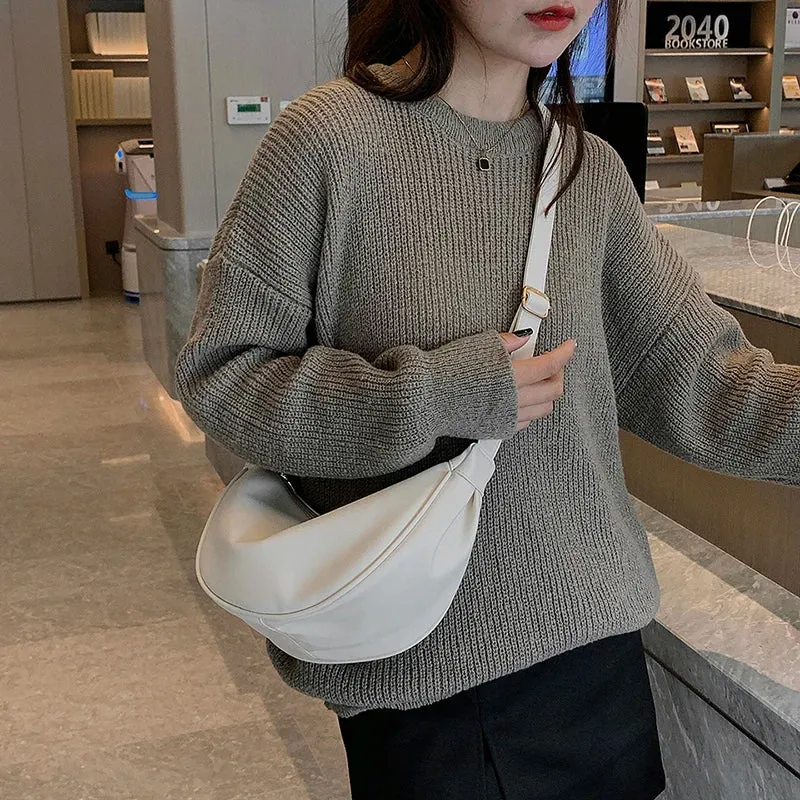 Faux Leather Crossbody with Zipper Solid Color Shoulder Handbags Trendy Luxury Brand Purse
