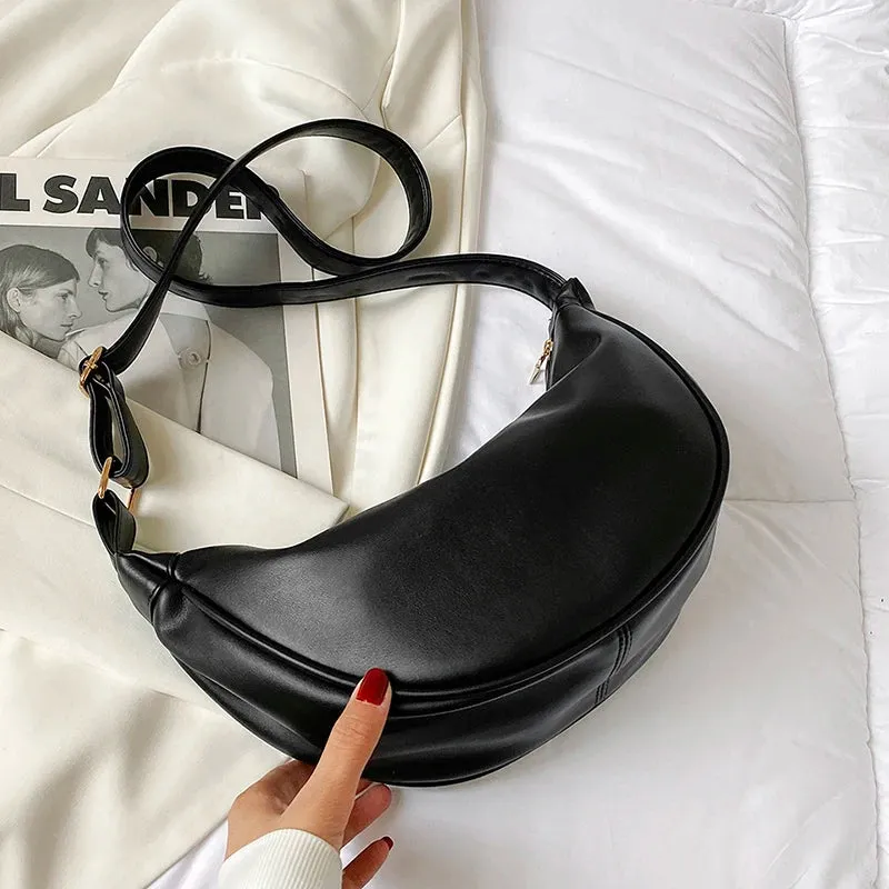 Faux Leather Crossbody with Zipper Solid Color Shoulder Handbags Trendy Luxury Brand Purse