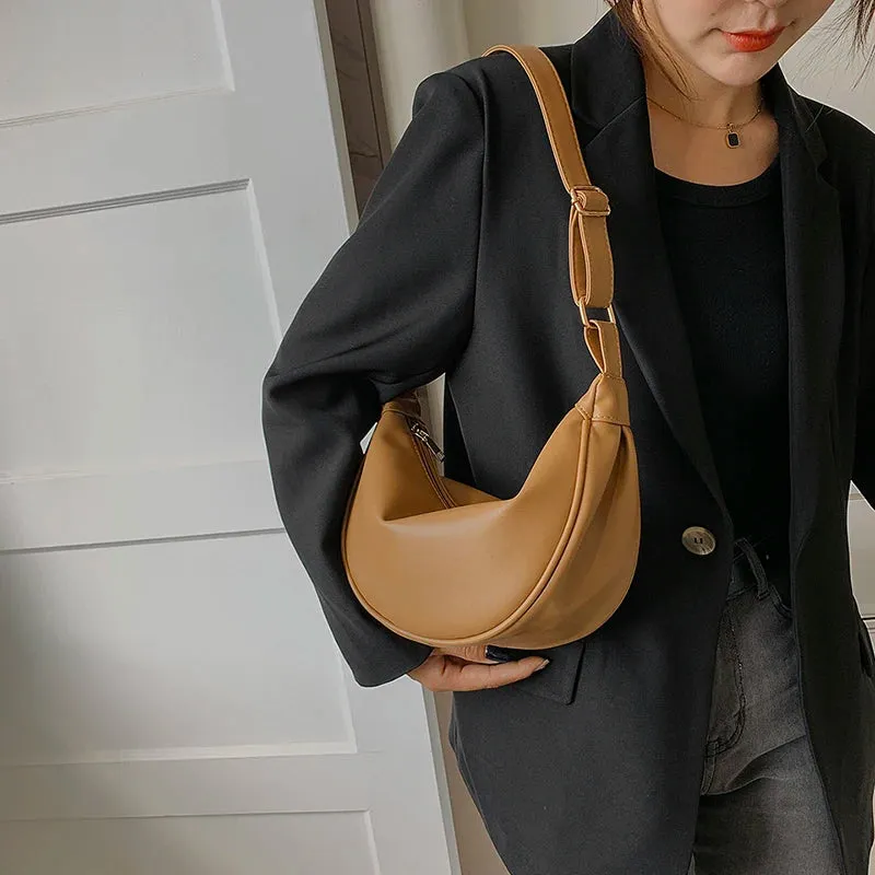Faux Leather Crossbody with Zipper Solid Color Shoulder Handbags Trendy Luxury Brand Purse