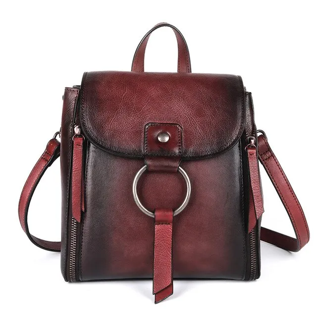 Female High Quality Genuine Leather Rucksack Girls Travel Bags Brush Color Daypack Knapsack Retro Real Cowhide Women Backpack
