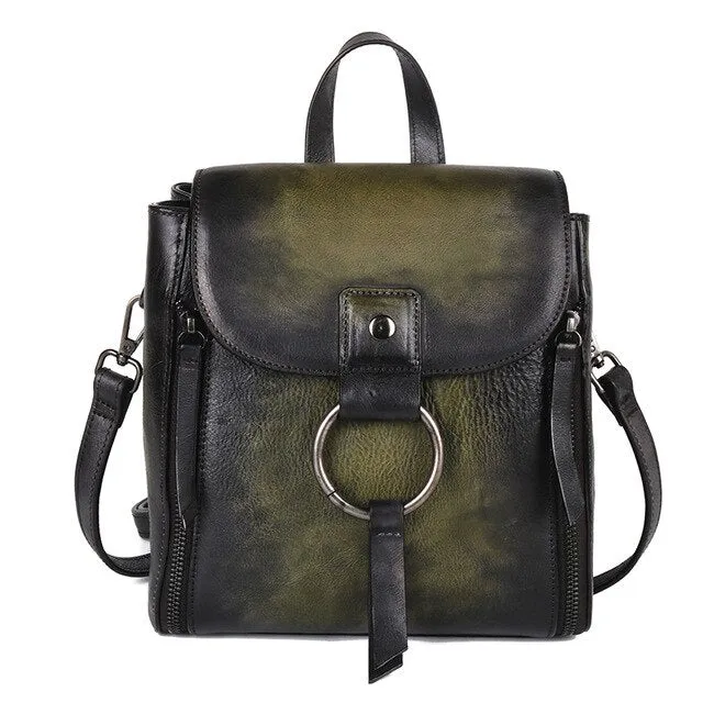 Female High Quality Genuine Leather Rucksack Girls Travel Bags Brush Color Daypack Knapsack Retro Real Cowhide Women Backpack