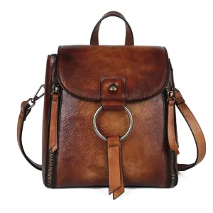 Female High Quality Genuine Leather Rucksack Girls Travel Bags Brush Color Daypack Knapsack Retro Real Cowhide Women Backpack