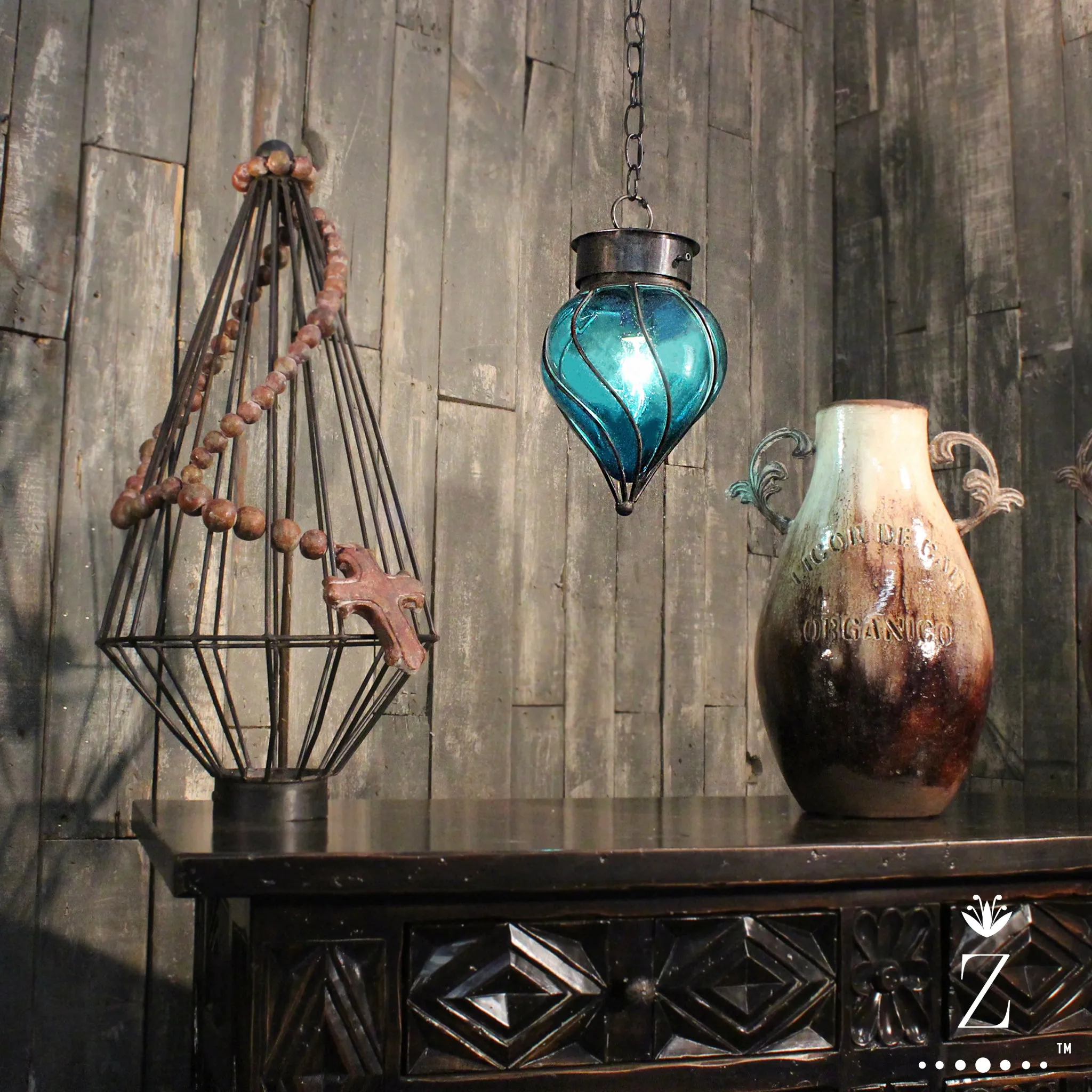 Flama Pendant | Aqua Glass and Metal Pendant Light