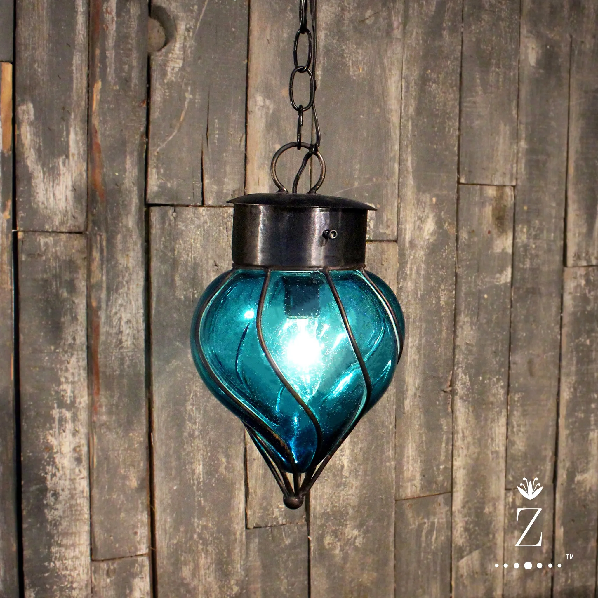 Flama Pendant | Aqua Glass and Metal Pendant Light