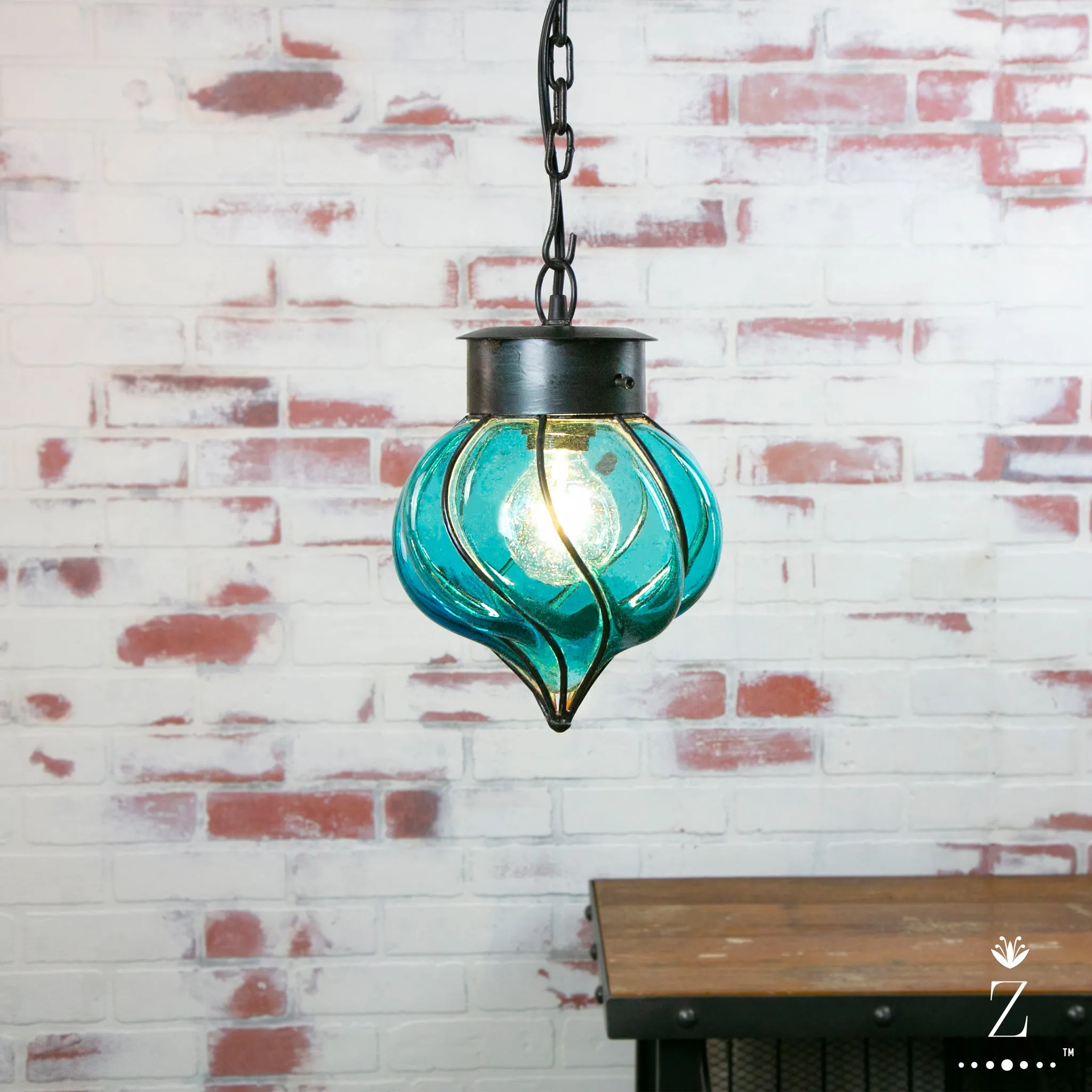 Flama Pendant | Aqua Glass and Metal Pendant Light
